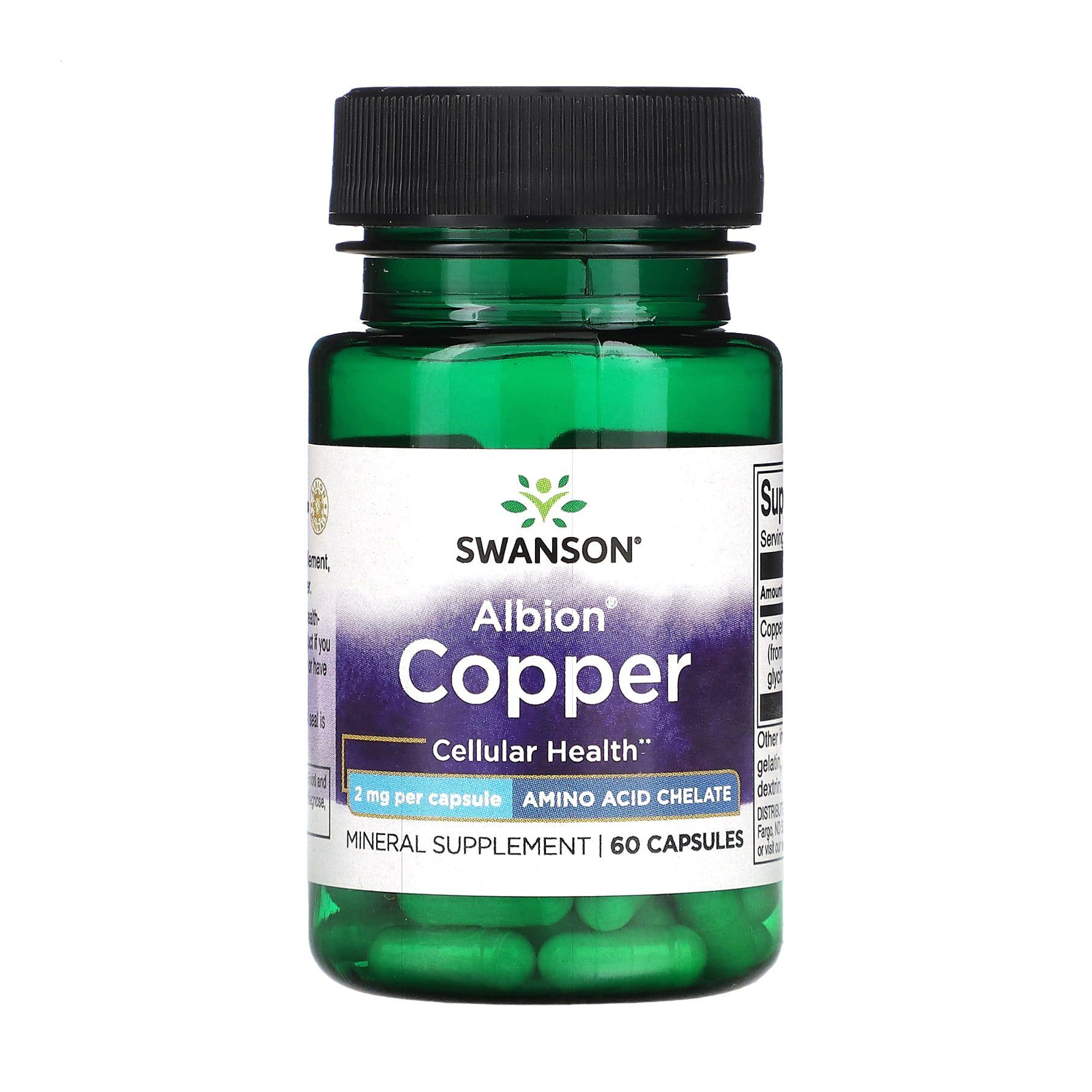 Альбіон хелатна мідь Swanson Albion Chelated Copper 2 мг, 60 капсул